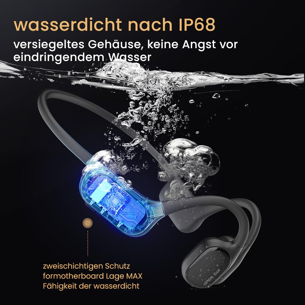 Open-Ear Knochenleitungs-Kopfhörer, IP68 wasserdicht für Schwimmen & Sport