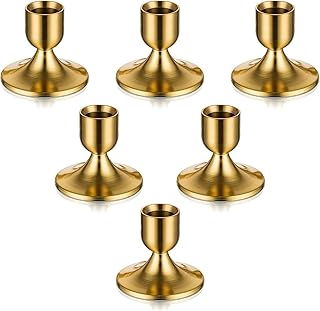Gold Candlestick Candle Holders for Taper, 6 PCS Romadedi Gold Brass Color Candle Stick Candle Holder for Table Centerpiece, Wedding Reception, Festive Christmas Mantel Decoration or Home Decor