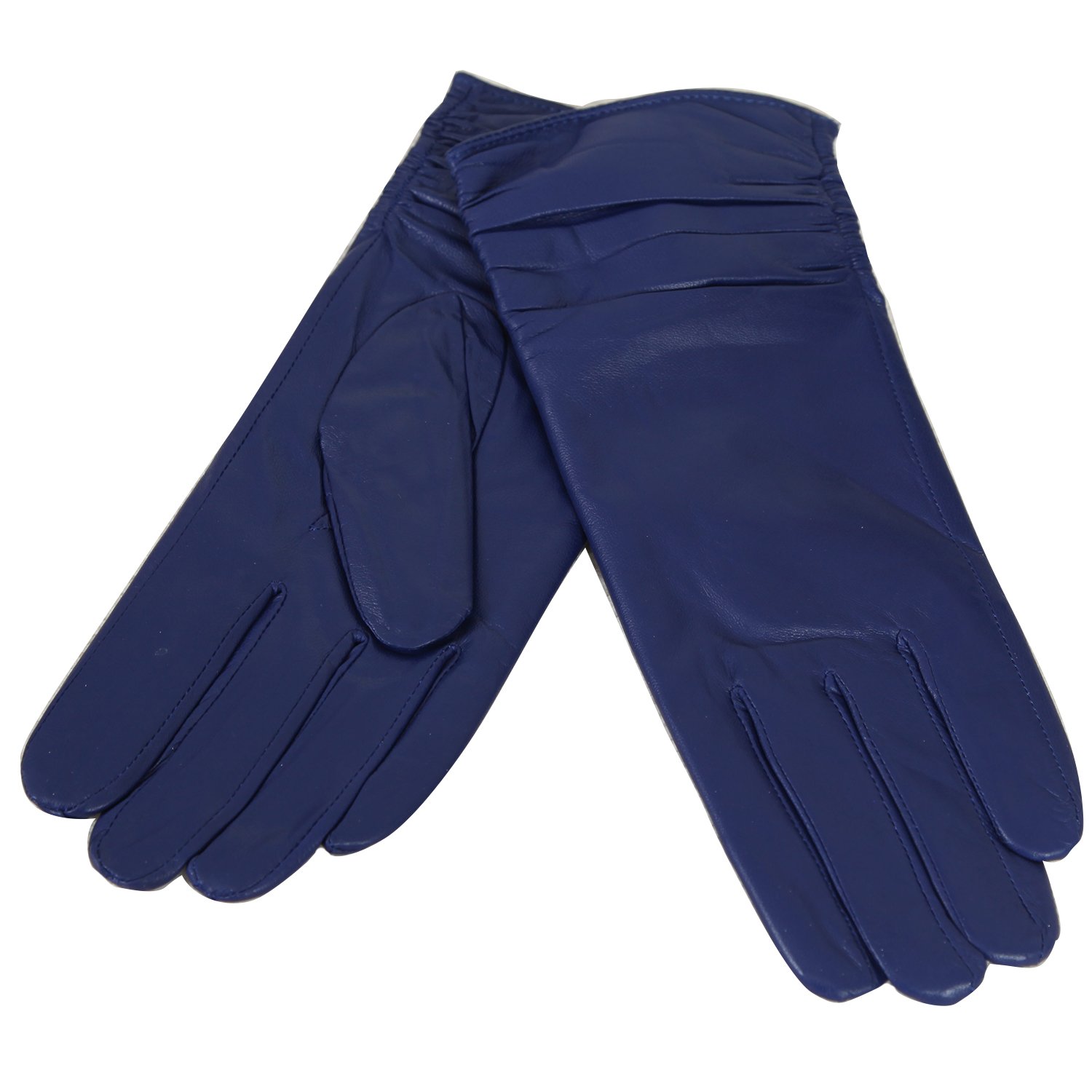 Women Sheepskin Genuine Leather Velvet Winter Warm Gloves (Dark Blue)