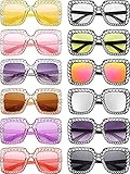 Frienda 12 Pairs Rhinestone Glasses Women Square Frame Oversized Crystal Sunglasses Diamond Sparkly Glitter Retro Disco Bling Sunglasses Bulk, Chic Colors