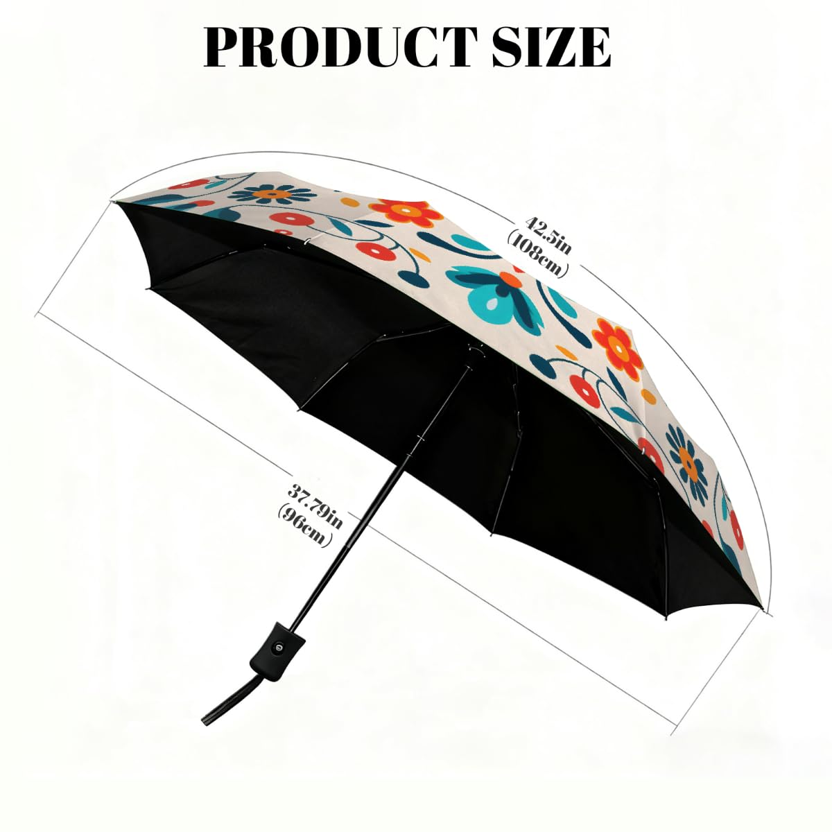 Ombrello pieghevole etnico mandala fiore foglie ombrello da viaggio compatto antivento impermeabile con protezione UV rivestimento nero leggero 8 coste portatile per pioggia sole