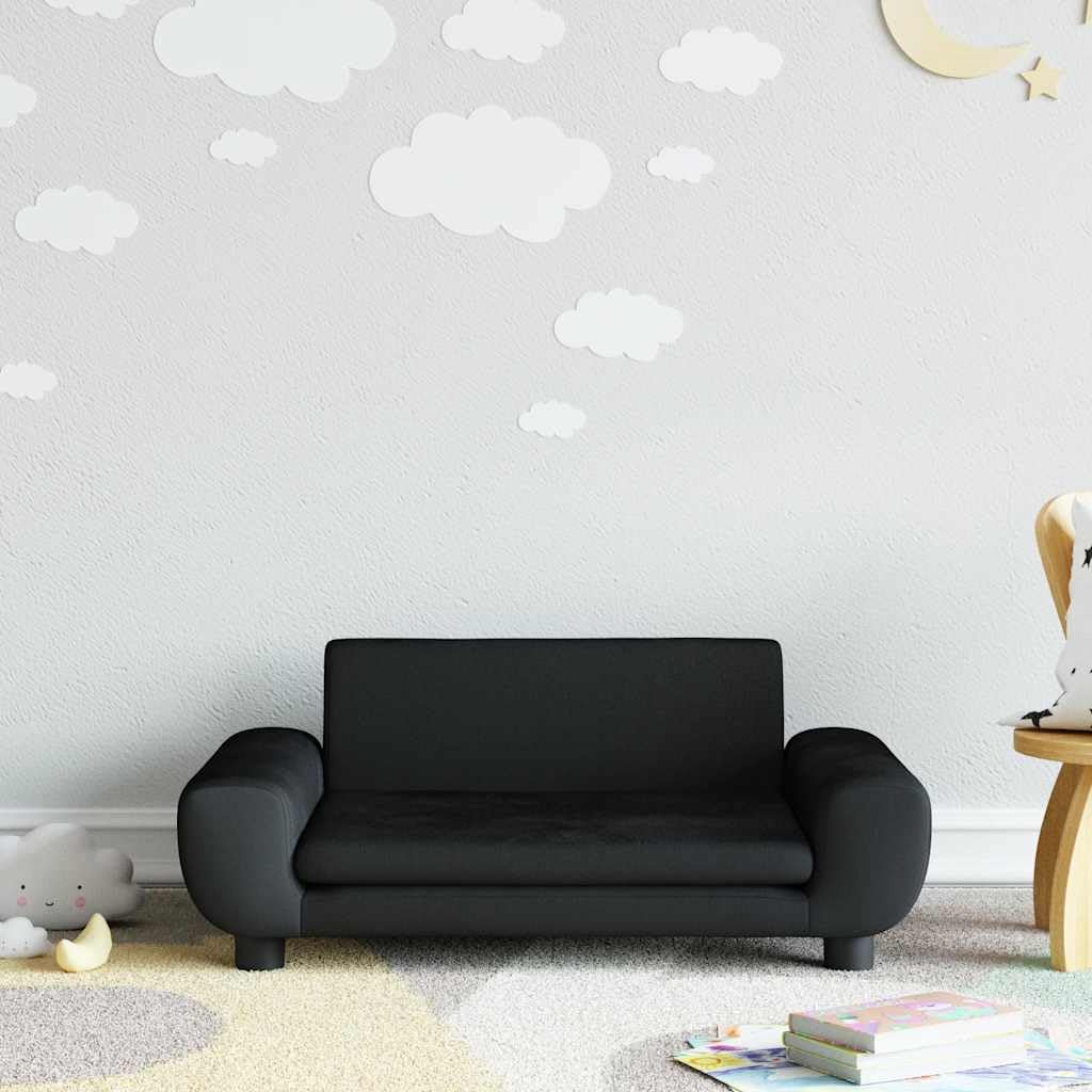 Sofa dziecięca czarna z aksamitu, 70 x 45 x 33 cm, z masywną ramą z drewna sosnowego, wyściełana pianką, stabilny mebel dla małych dzieci do pokoju dziecięcego, przytulne miejsce do zabawy
