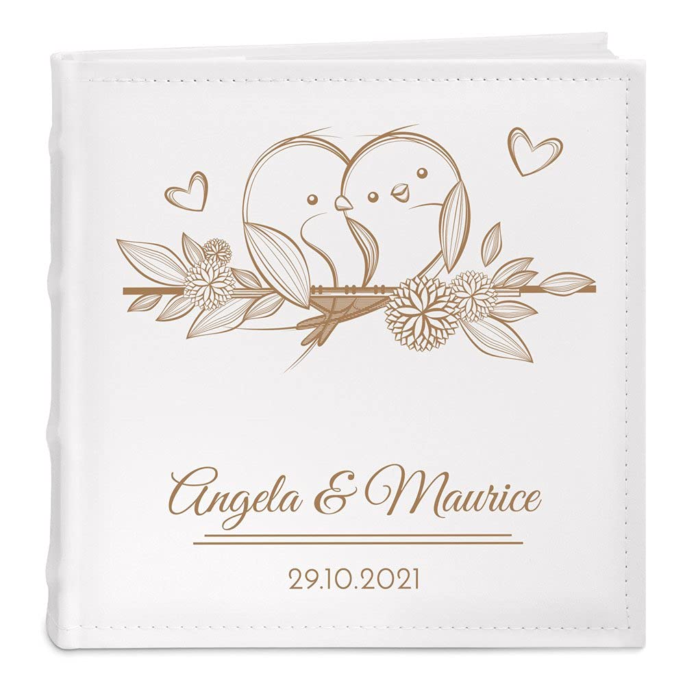 Maverton Einsteckalbum mit Aufdruck - Fotoalbum für 200 Fotos 10x15-50 Seiten - Größe: 21x22cm - Weiß - personalisierte Geschenke für Paar zur Hochzeit zum Hochzeitstag