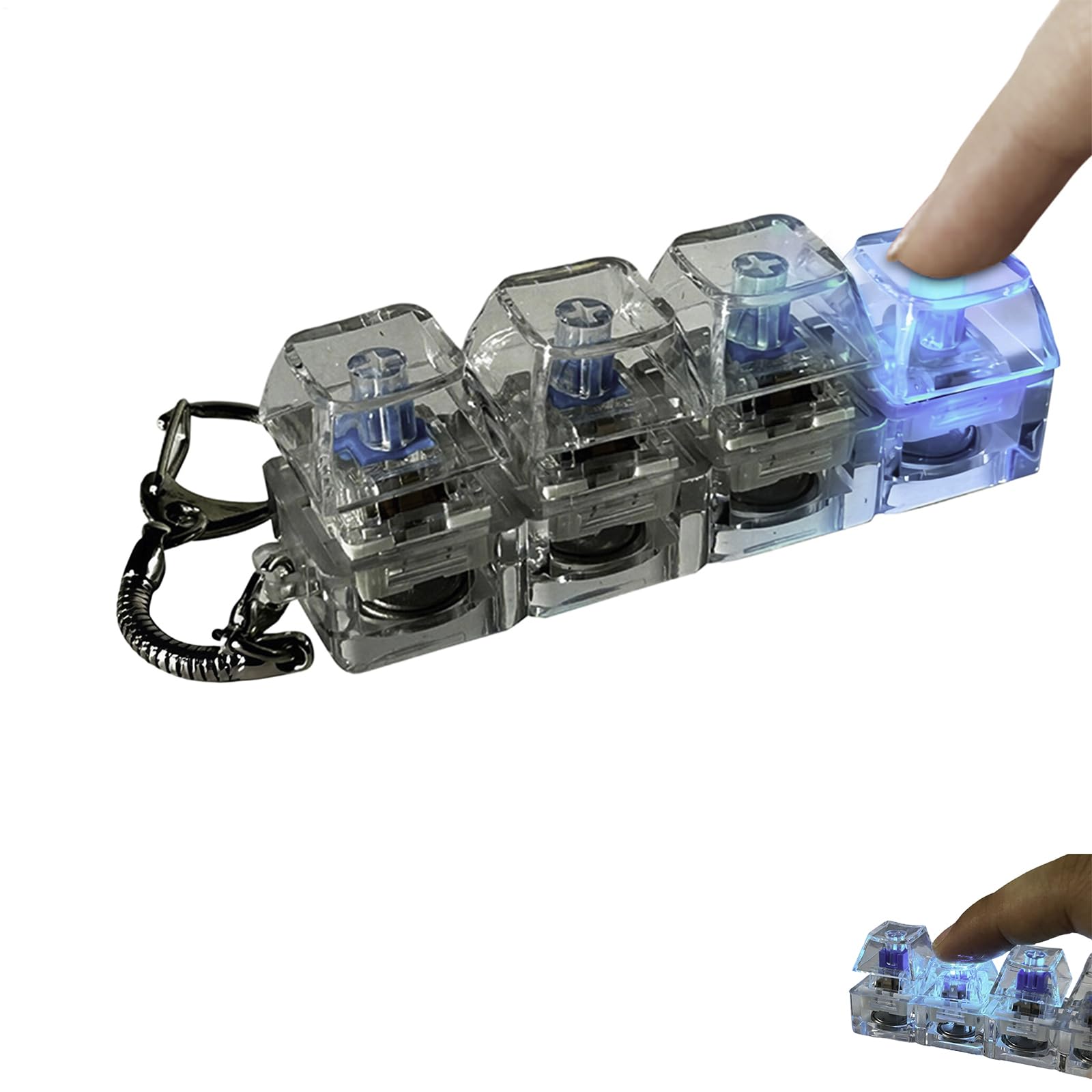 Keyboard Fidget Toy Light Up, Fidget Keyboard Clicker, 4 Button Light Up Keyboards Clicker Fidgets Toy, Transparent Finger Keyboards Caps Toys, Funny Fidgets Keyring For Handbag, Backpack