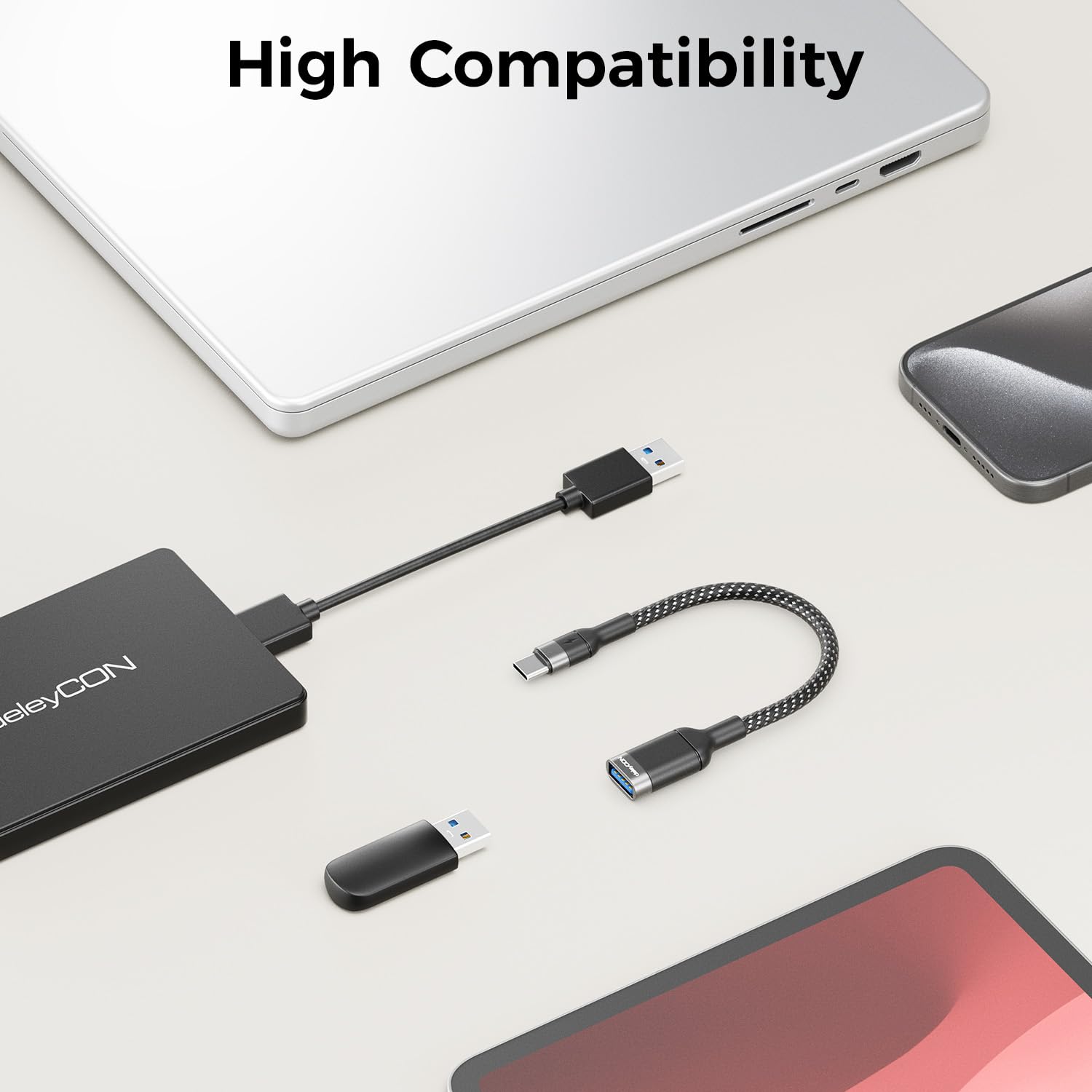 deleyCON 2x Adattatore USB C a USB 3.0 OTG Tipo-C Connettore a Presa A - Collegamento per iPhone 17/16/15, Galaxy S26/S25/S24, A56, A17, A16, A26, Xiaomi, Pixel, MacBook, iPad, Notebook ecc.