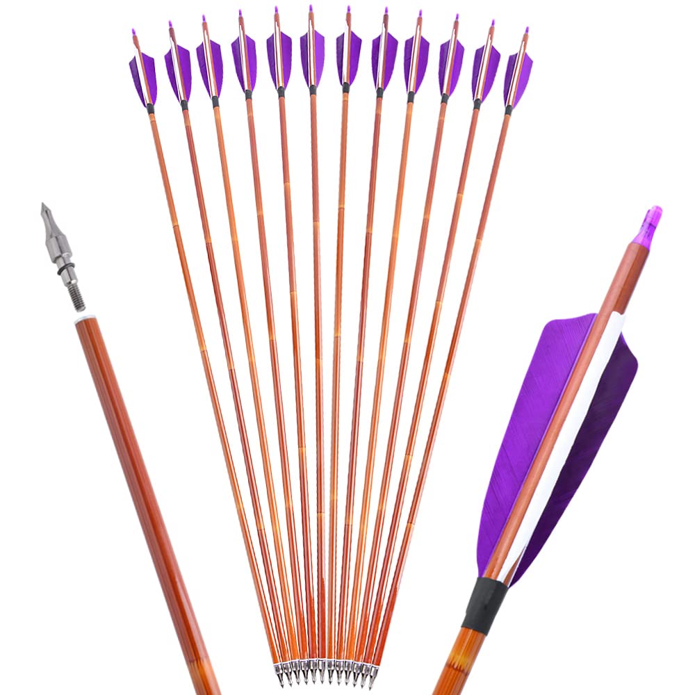 wolfman 12 Flèches Carbone Hybride SP500, Fût avec Plumes de Dindon Naturelles de 4 Pouces – Contrôle Optimal pour Compétitions Intérieures et Extérieures