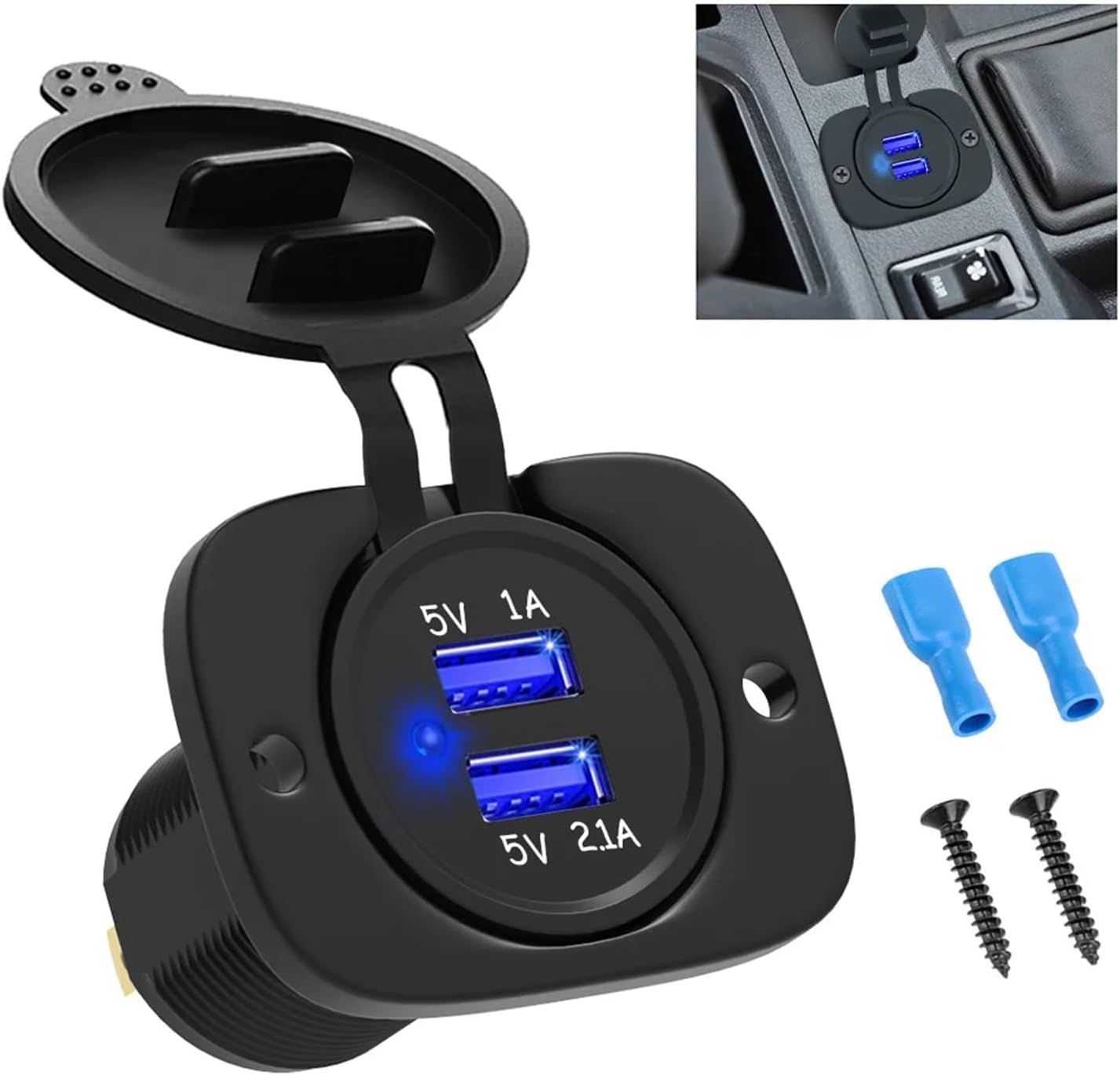 Circuit Breaker 12-24V 2 Gang Rocker Switch Panel LED Waterproof Switch Panel for Car Marine Camper Caravans Travel Trailer(Black)