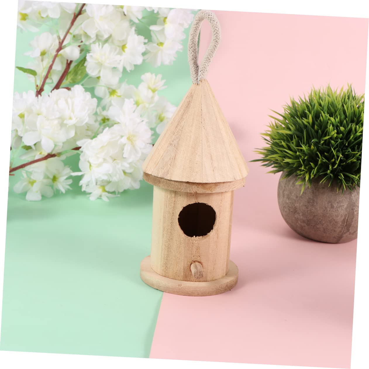 WOONEKY 6 Stück Teiliges DIY Vogelhaus aus Holz Unvollendetes Bastelset mit Stabilem Stand und Dicker Aufhängekordel zum Bemalen und Dekorieren als Lernspielzeug für Wohnraumgestaltung