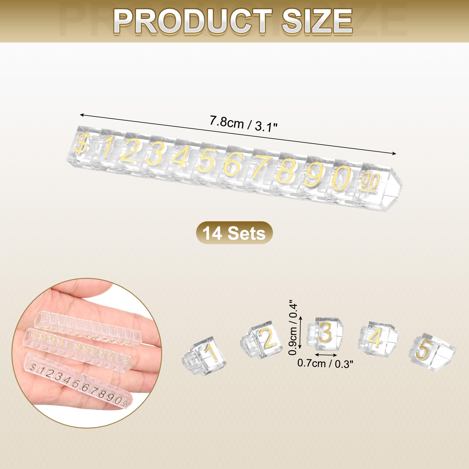 uxcell 14 Set Price Display Cube, Adjustable Price Tag Stand Removable Mini Tag Number Letter Price Dollar Block Kit for Jewelry Retail Shop Price Signs (Clear/Gold, 3.1