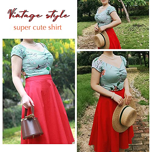 Image of YARN & INK Women's Rockabilly Tops 1950s Pinup Shirt Casual Off Shoulder Vintage Blouse