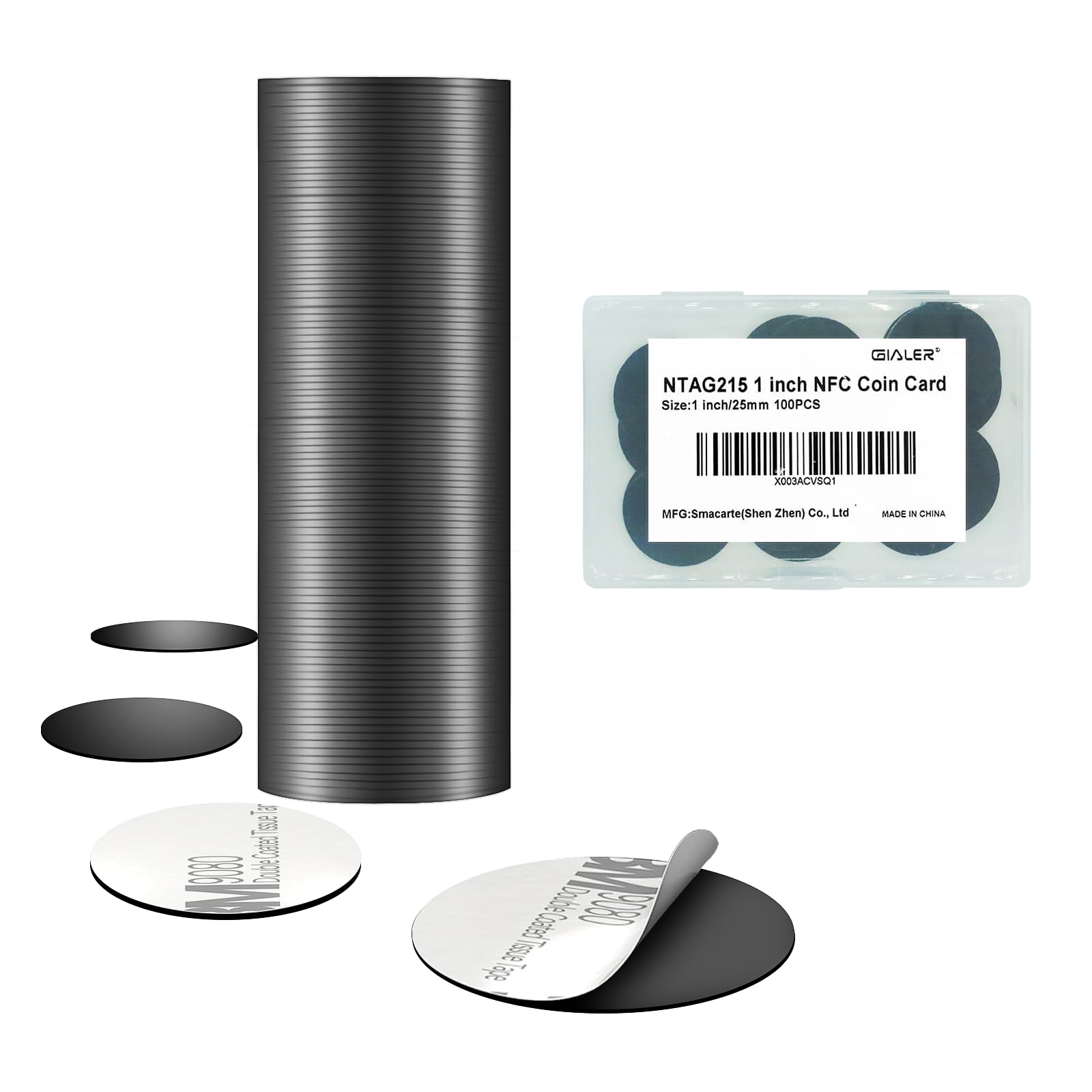 Gialer NFC Tags, 30PCS Ntag 215 Round Coin Cards Blank Tags NFC 215 Chip Compatible TagMo Amiibo and All NFC Enabled Mobile Phones & Devices (Black