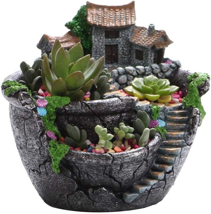 Creative Plant Pot, Flower Plants, Succulent, DIY Succulent Pot with Cute House, Mini Fairy Garden Flowers, Planter Container, Garden Decoration, Indoor and
