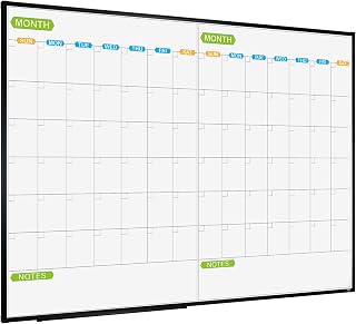 JILoffice Magnetic Dry Erase Calendar Whiteboard, 2 Month White Board Planner 48 X 36 Inch, Black Aluminum Frame Wall Mounted Board for Office Home and School