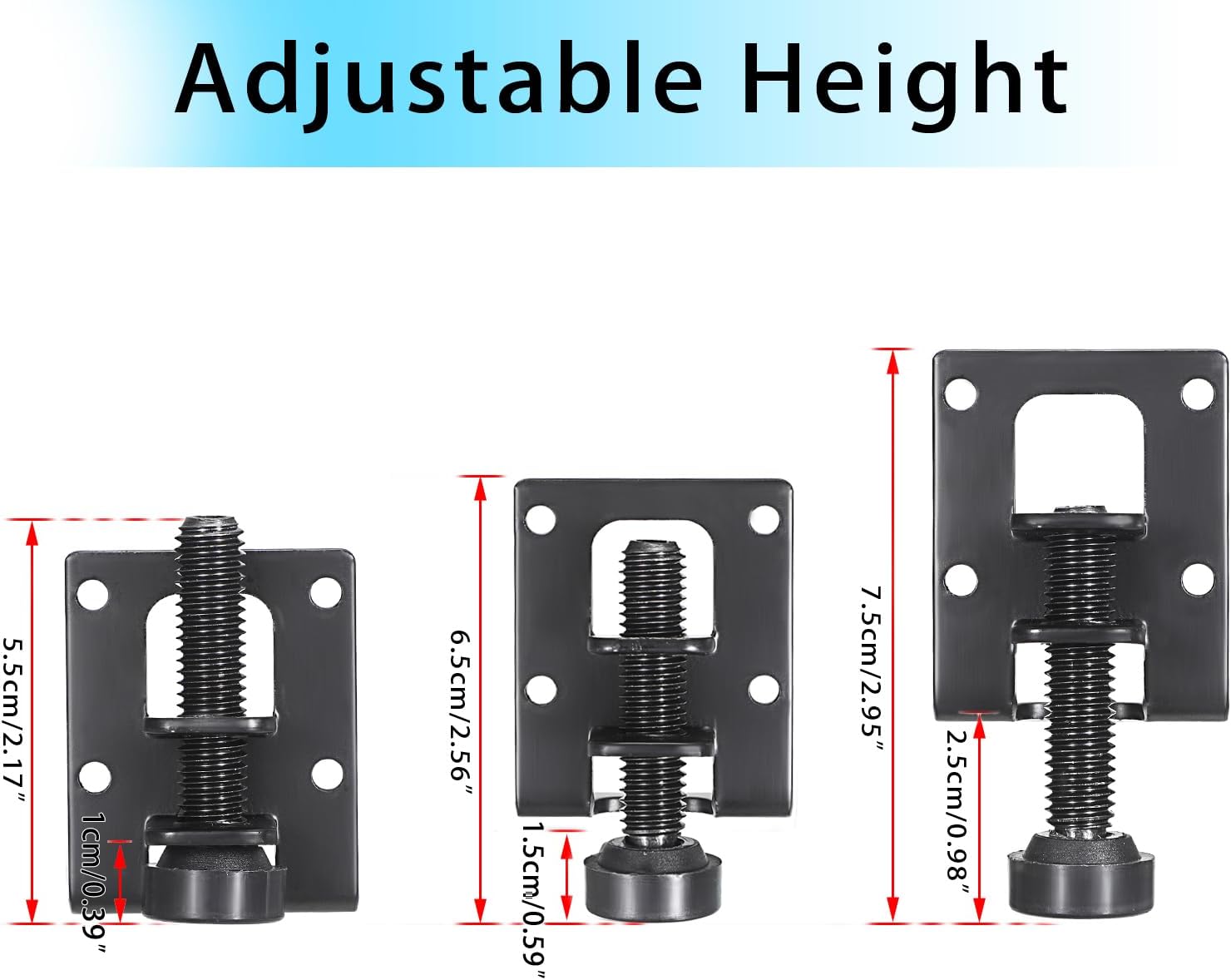 OwnMy 4 Packs Adjustable Furniture Leveling Feets L Shaped Furniture Levelers Legs, Heavy Duty Furniture Mounting Brackets Metal Leveling Feet for Workbench Cabinet Wardrobe, 2.2" H, Black