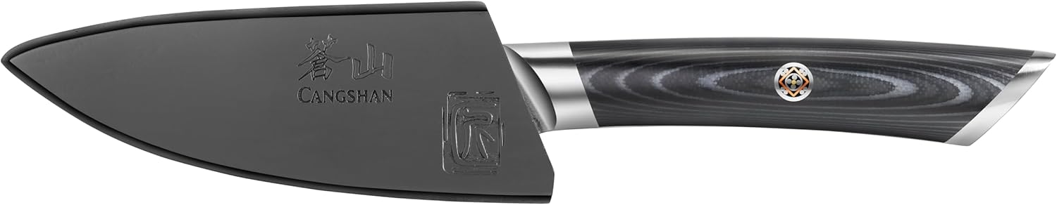 Cangshan KURO Series 3.5-Inch Paring Knife with Sheath, High Carbon X-7 Damascus Steel, 504296