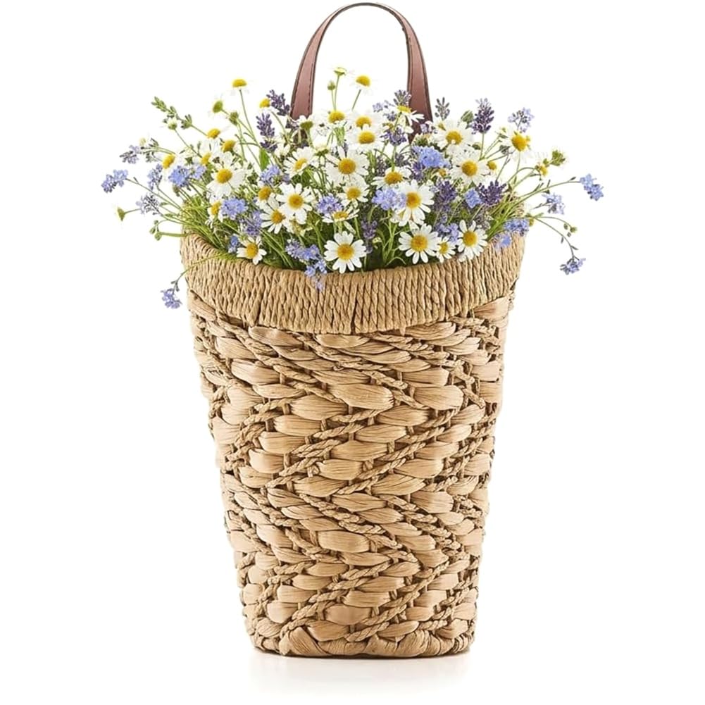 Hndhbfgrt For Wall Baskets-Hanging Basket for Front Door-Handwoven Water Hyacinth Design for Organizing Storage