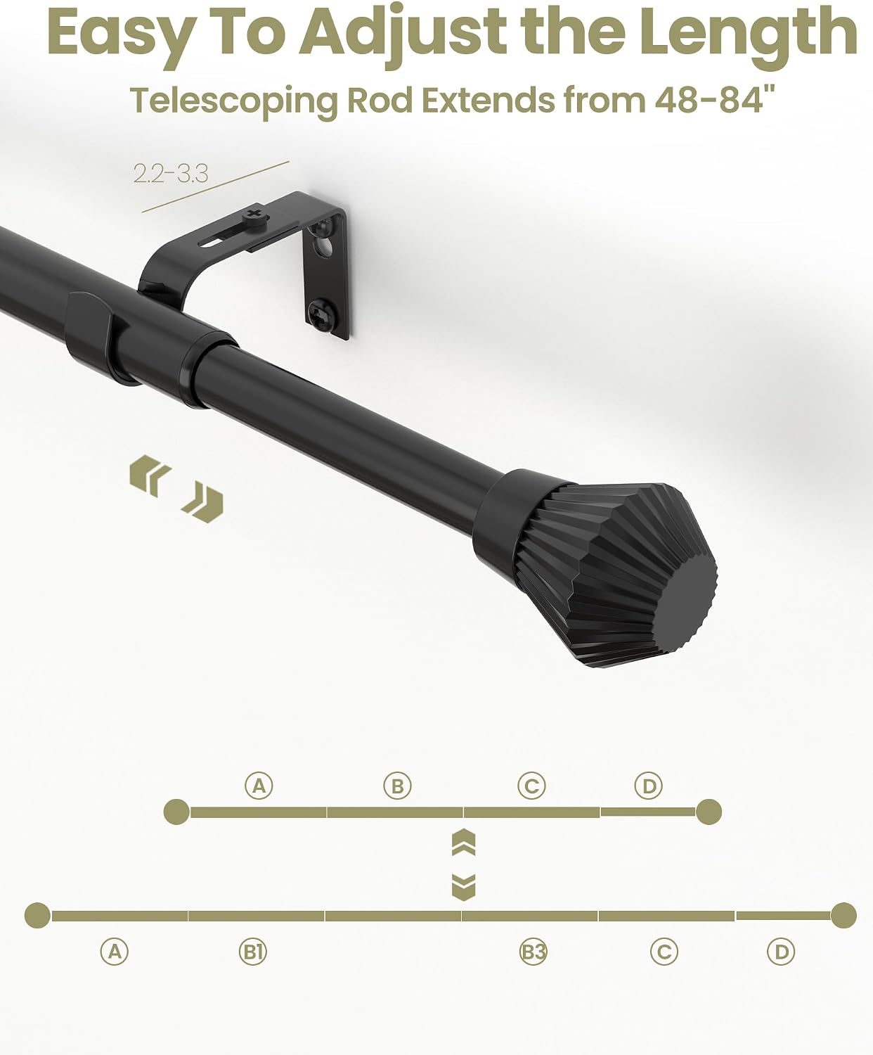 Curtain Rods for Windows 48 to 84 Inch, Black Curtain Rod with 1 Inch Diameter, Adjustable Drapery Rods with Exquisite Finial for Living Room, Bedroom, Kitchen, Outdoor Patio, Black…