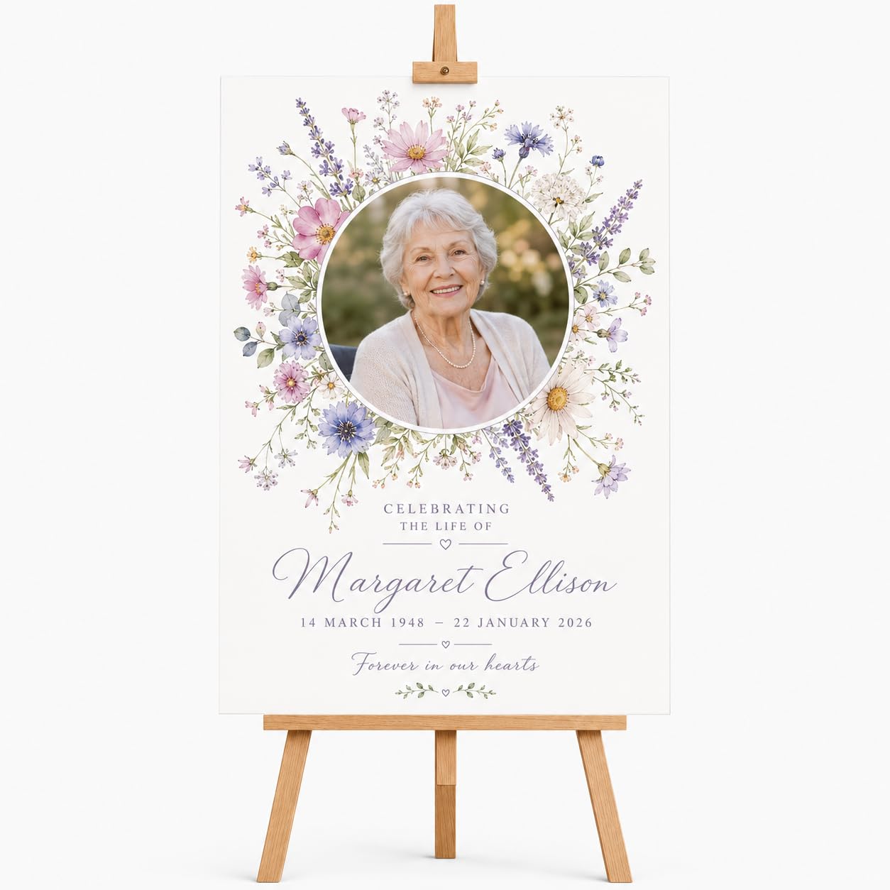 Personalised Funeral Condolence Memorial Sign Board In Loving Memory Celebration of Life Funeral Decorations Remberance Keepsake for Wake (Blooming Memories) — image 1