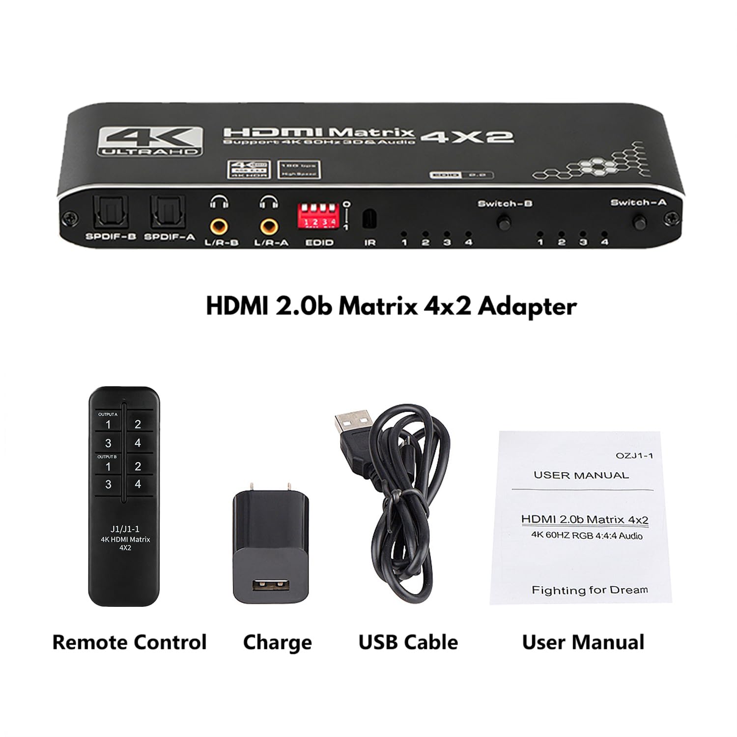 n*o様 HDMI 4×2Matrix スプリッター スイッチ セレクター コン Amazon.com: HDMI Matrix 4 in 2 Out, 4K HDMI Matrix Switch 4x2