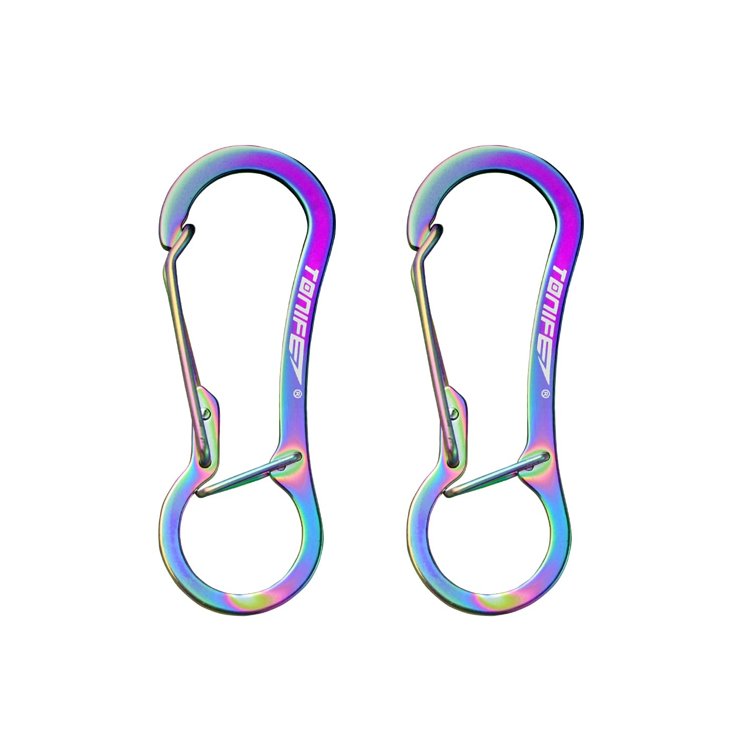 TONIFE Carabiner Clip 2-Pack, Stainless Steel Carabiner Keychain, Spring Snap Hook for Dog Leash and Key Ring (MT2803 Rainbow Titanium*2)