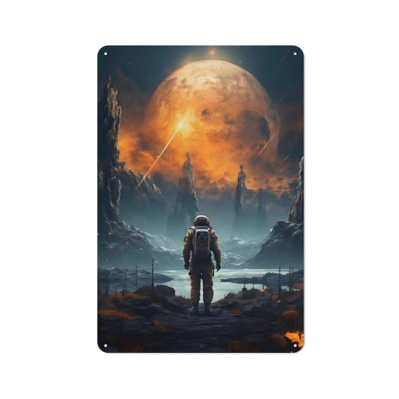 Junmoney Consmonaut In New Planet Tin Wall Plaque 30X20cm With For Hallway Wall, Suited To Hallway Decor Lovers, For Retro Home Interiors
