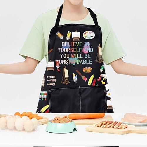 Miniatura 6 de CMNIM Delantal de pintura de artista con bolsillos, regalos para pintor de artista, regalos para profesores de arte, estudiantes, delantal de