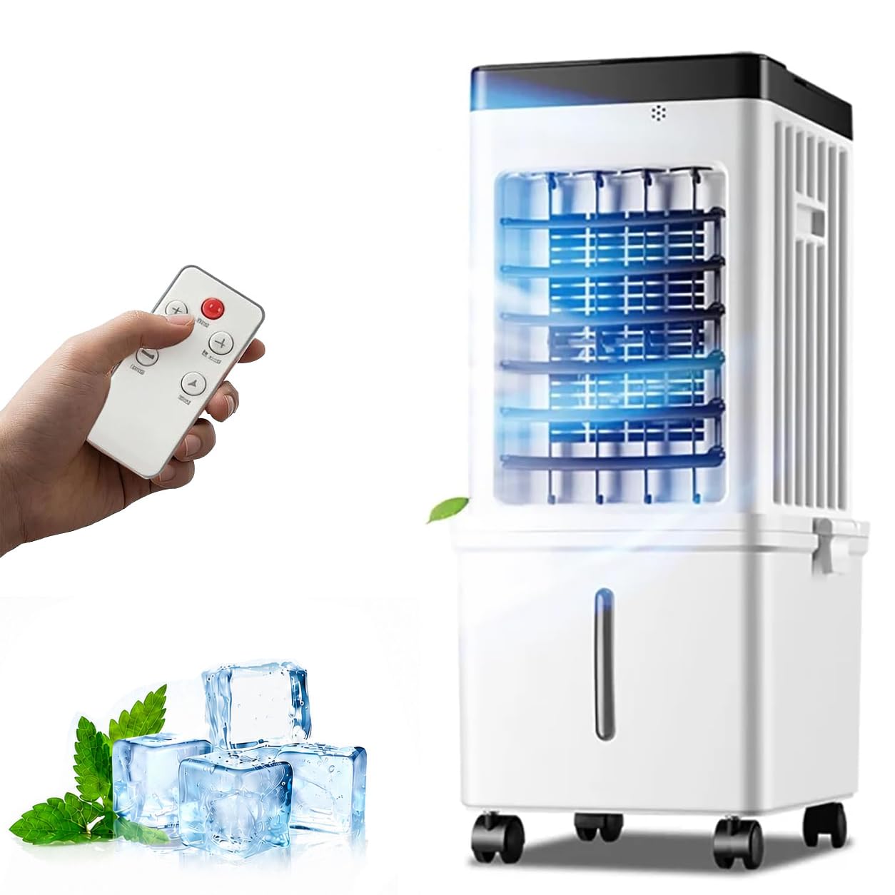 3-IN-1 Portable Air Conditioner with 12L Removable Water Tank, Powerful Cooling Portable AC Unit with 3 Speed,7.5H Timer, 4 Ice Boxes, Remote Control,Touch Display Air Cooler for Home Office & Bedroom