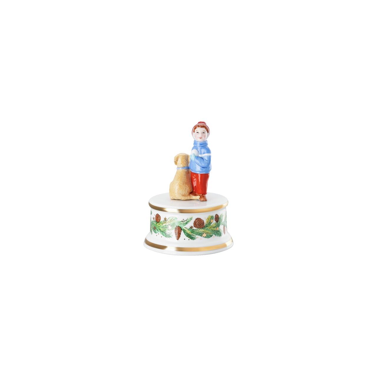 Hutschenreuther Collection de Noël 2025 « Jeux de Noël », Petite boîte à Musique, Hauteur : 12,5 cm, diamètre : 9 cm, mélodie : Votre Enfant Arrive