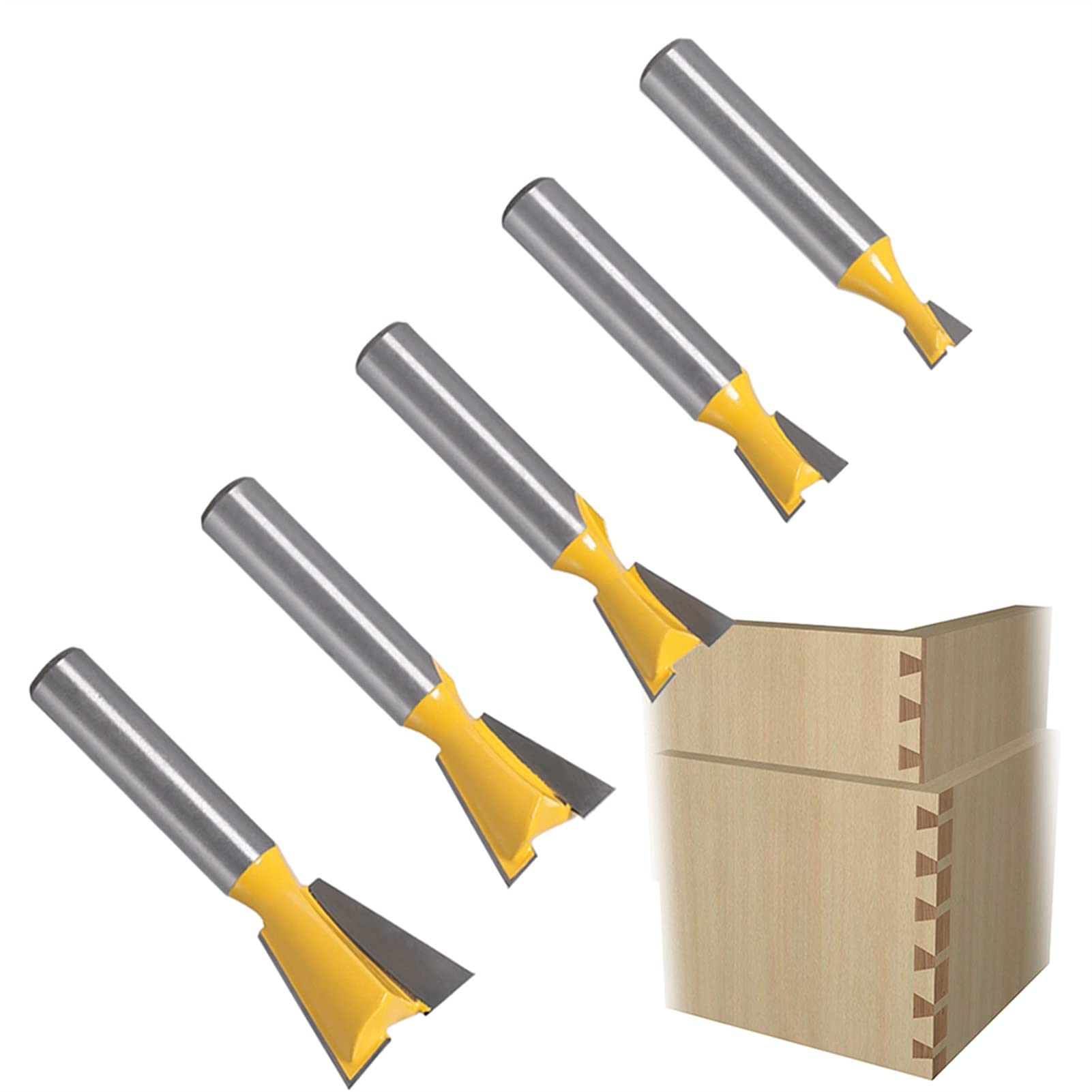 Frezy do drewna w kształcie litery T, Zestaw bitów do frezowania na jaskółczy ogon z chwytem 8 mm, 14 stopni, 5 szt. Frez obróbki drewna w wielu rozmiarach | 5pcs