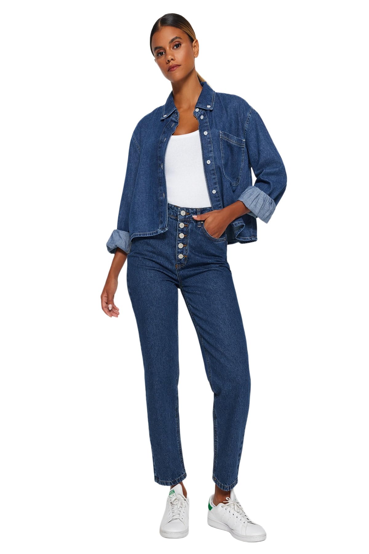 Trendyol Damen Gerade Mama Hohe Taille Jeans
