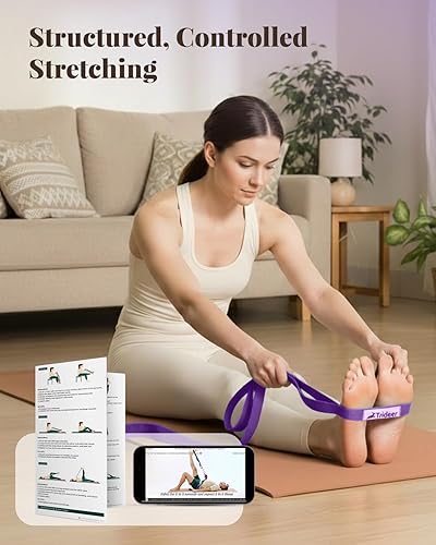 Miniatura 6 de Correa Trideer para estiramiento y yoga para terapia física, 10 bucles de correas de yoga para estirar, correa de estiramiento no elástica para