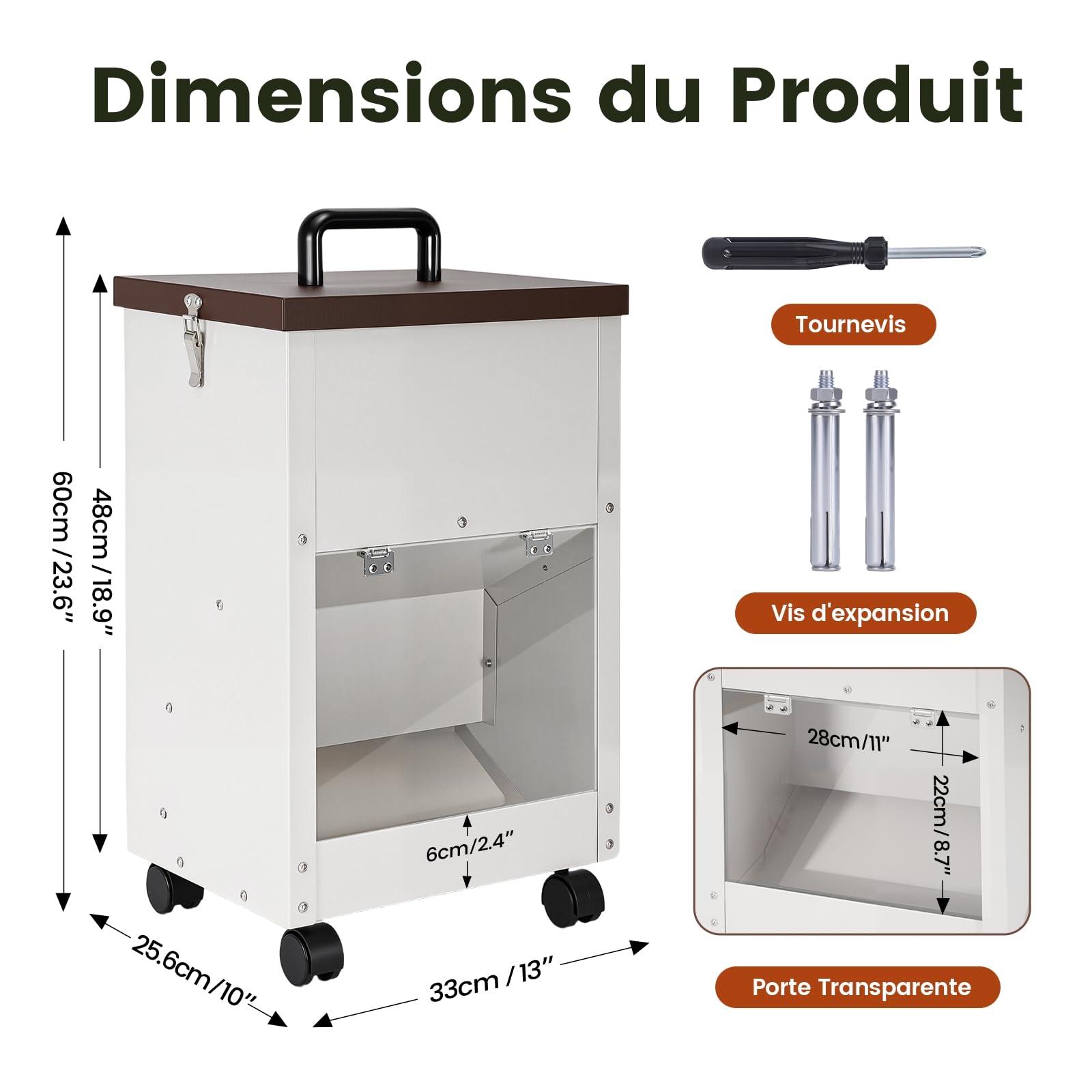 Nourriture automatique galvanisée pour chien de grande race 30 lbs Distributeur de nourriture pour chien avec roues pour grands chiens en métal Gravity Feeder extra large auto-alimentation (blanc