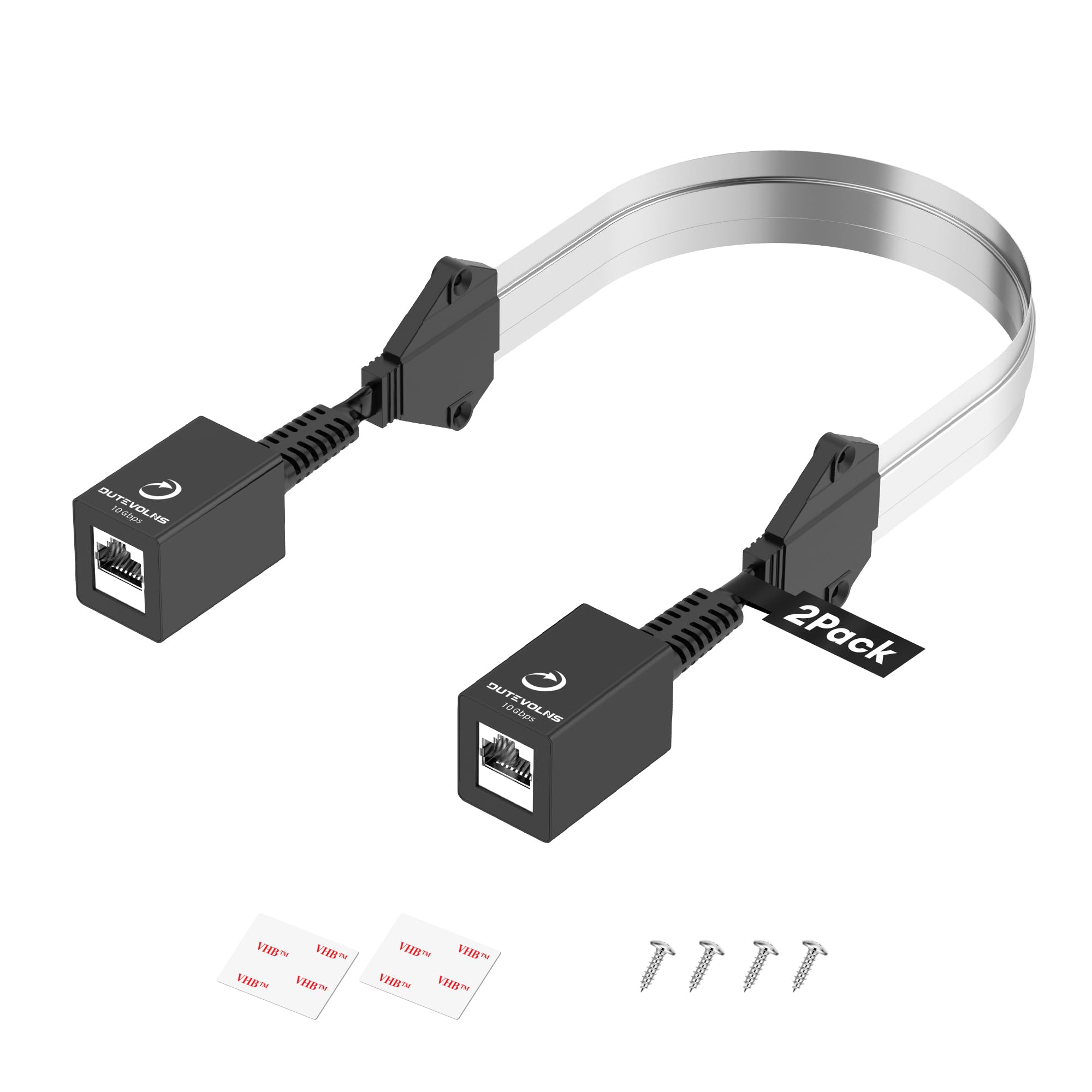 Płaski przedłużacz kabla Ethernet do okien i drzwi (0,45 m). Przedłużacz z gniazdem na wtyczkę do wąskich szczelin, PoE. Ultracienkie przedłużenie złącza dla kabli CAT6A, CAT7A (2sztuk)
