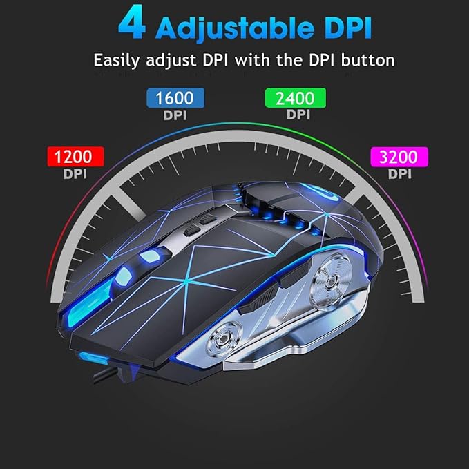 MAKINGTEC Gaming Mouse USB Wired RGB Backlit Silent Click Gamer Mouse with 4 Adjustable DPI Up to 3200, Comfortable Grip Ergonomic Optical Gaming Mice for Laptop PC Gamer Computer