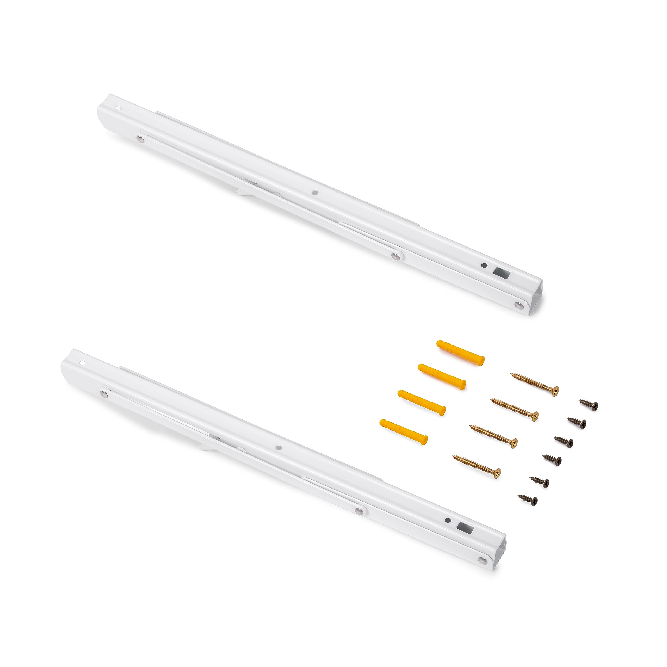 Emuca - Reggipiani pieghevoli, 403mm, Set di 2 staffe pieghevole per mensola a muro, carico max. 60kg, Verniciato bianco, Acciaio