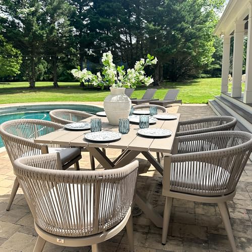 Image of PURPLE LEAF Outdoor Dining Set for 6 with Cushions PE Rattan Champagne