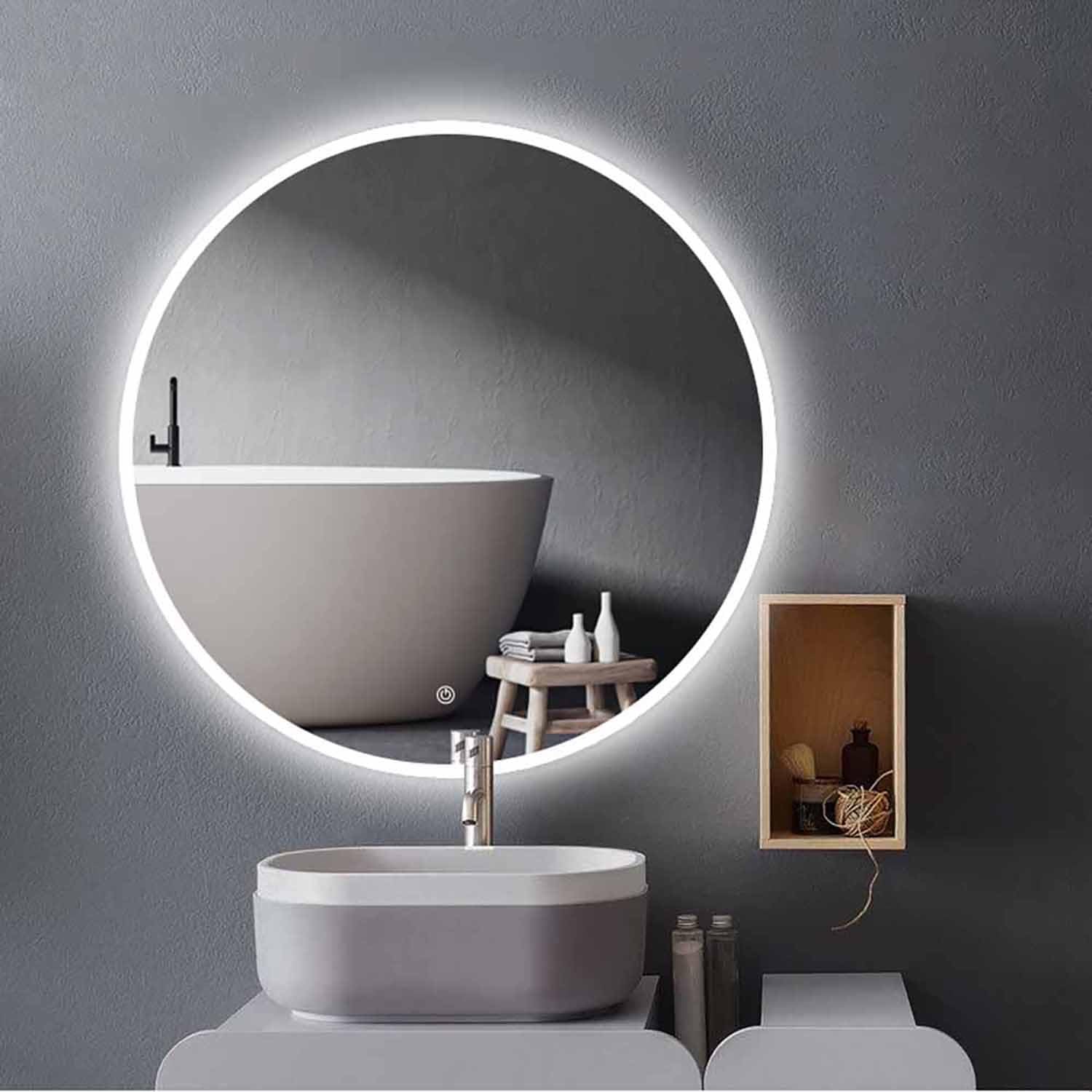 FGXHHS LED Round with Backlit 3 Color Lights 36/40/44in Circle Vanity Fog Free Shatter-Proof Dimmable Wall Mounted Home Decor(110cm)