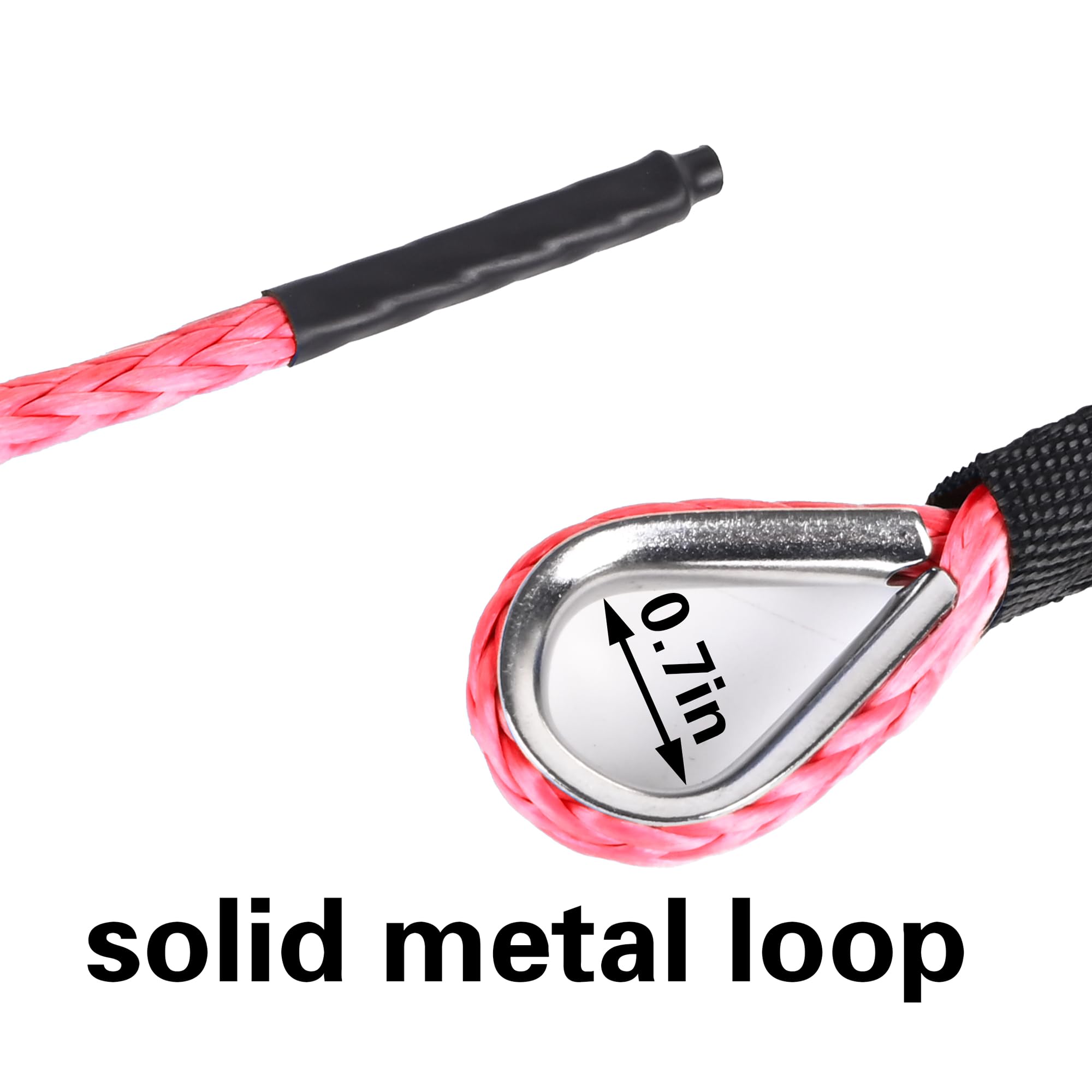Cuerda de cabrestante sintética de 3/16 pulgadas x 50 pies, resistencia a la tracción de 8 libras, con funda protectora, correa de seguridad para ATV, UTV y vehículos todoterreno (rojo)