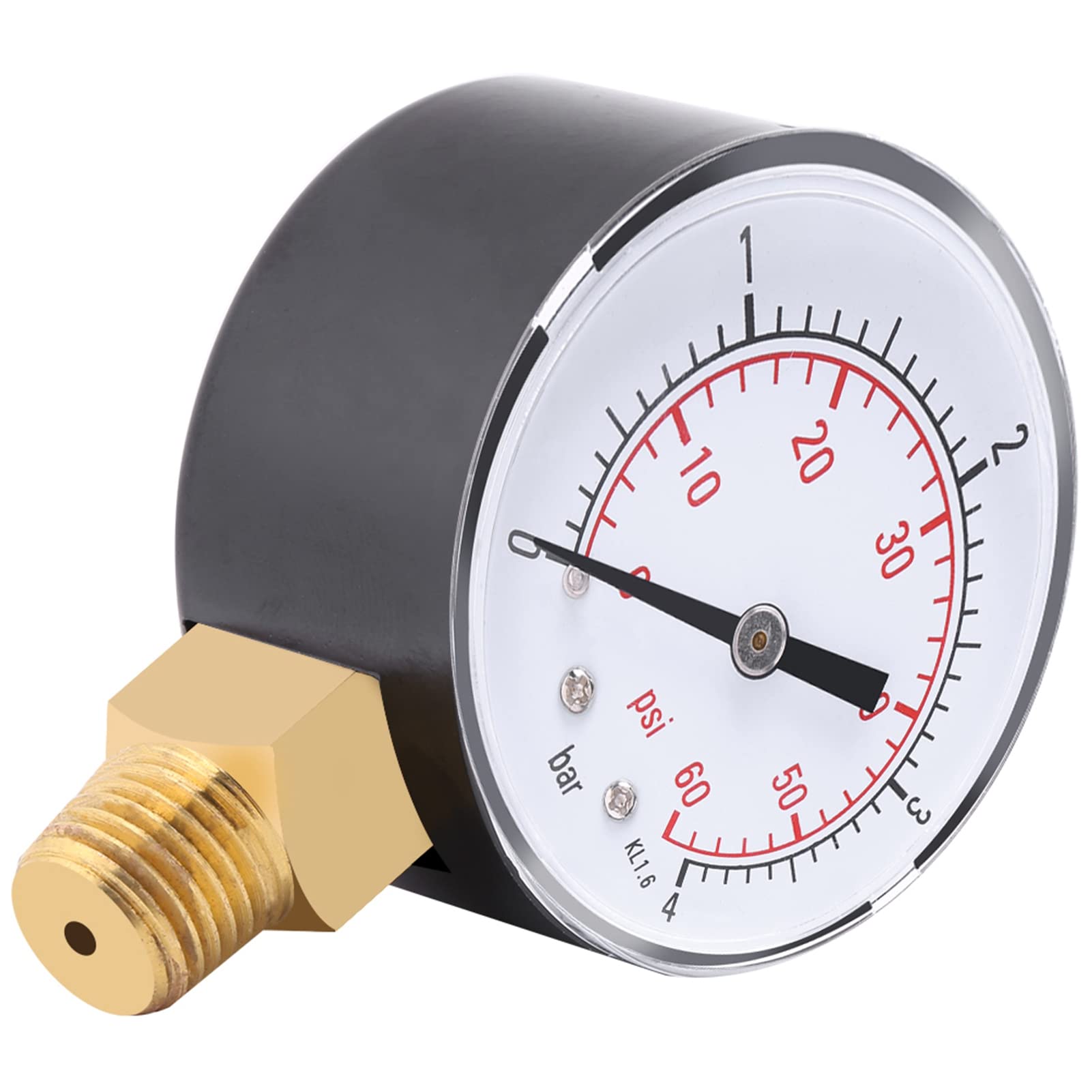 Manomètre, Mini air, Eau, Huile, manomètre à Carburant Liquide, Double échelle Portable en métal, Support en Laiton 1/4 NPT, Plage : 0-60 psi/0-4 Bar.