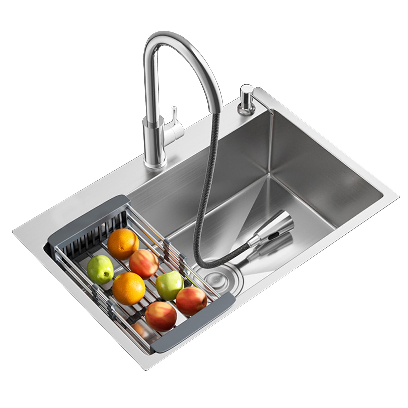 YADZISW Stainless Steel Kitchen Sink - Large 60x45cm Undermount Multifunctional with Swivel Faucet & Soap Dispenser for Easy Cleaning and Modern Design