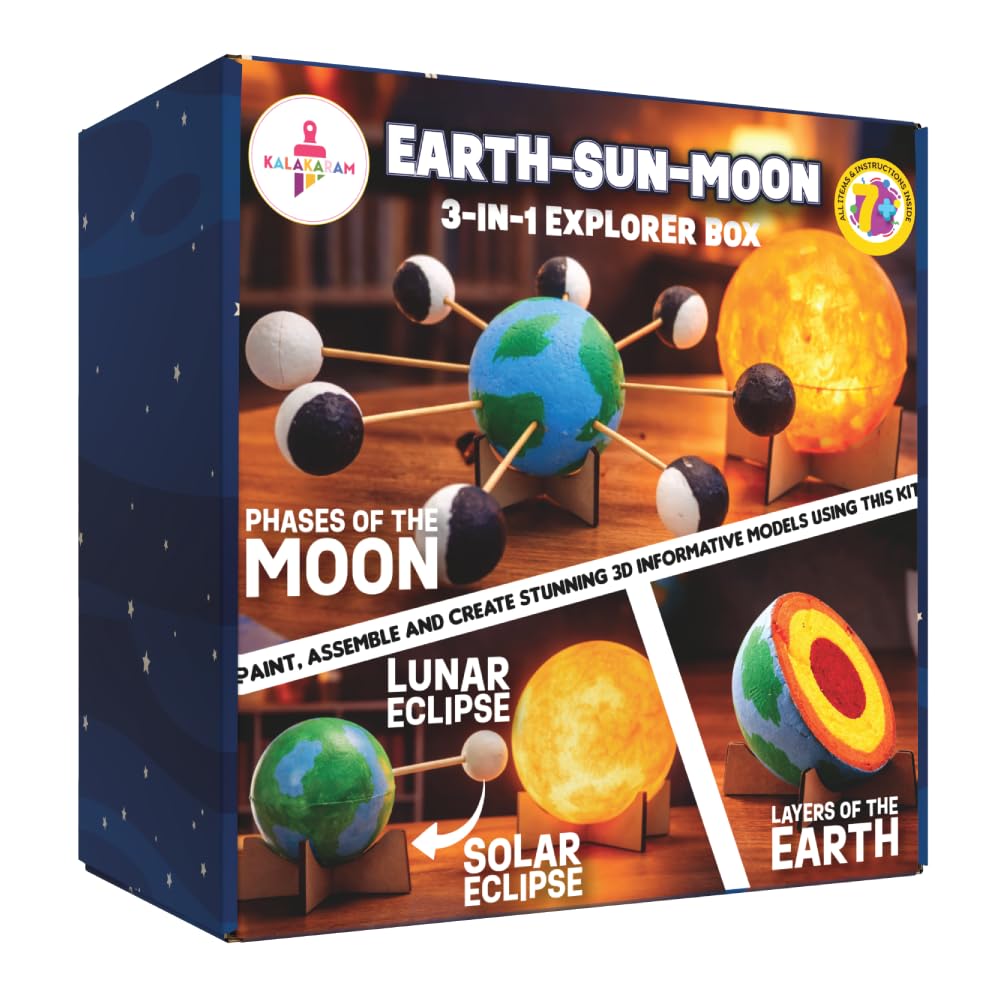 Kalakaram DIY Earth-Sun Moon Model Kit | 3D Informative 3-in-1 Space Toy for Kids | DIY STEM Educational & Science Toy | Paint & Learning Craft Activity Set | Birthday Gift for Boys & Girls Ages 5+-image-39