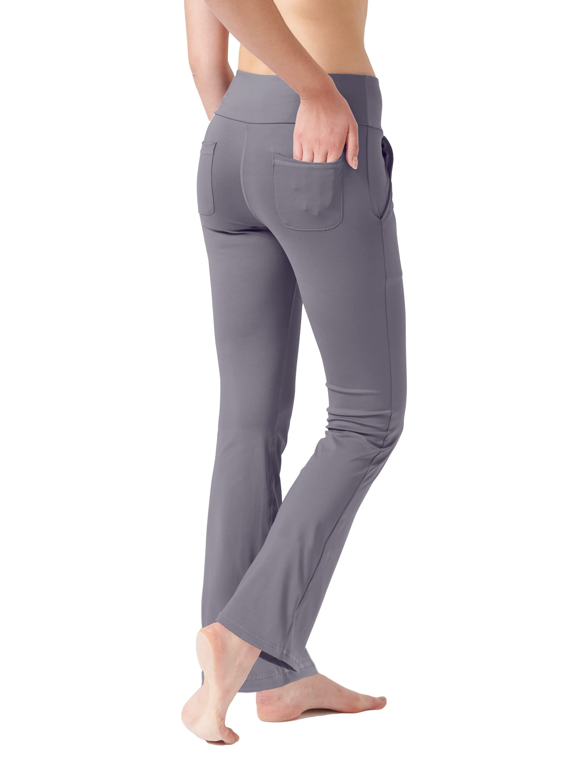 LaiEr Pantaloni da Yoga da Donna con 4 Tasche Pantaloni da Lavoro a Vita Alta 4 Vie Stretch Controllo Pancia Pantaloni Lunghi Svasati, (2 Tasche Laterali e Posteriori),