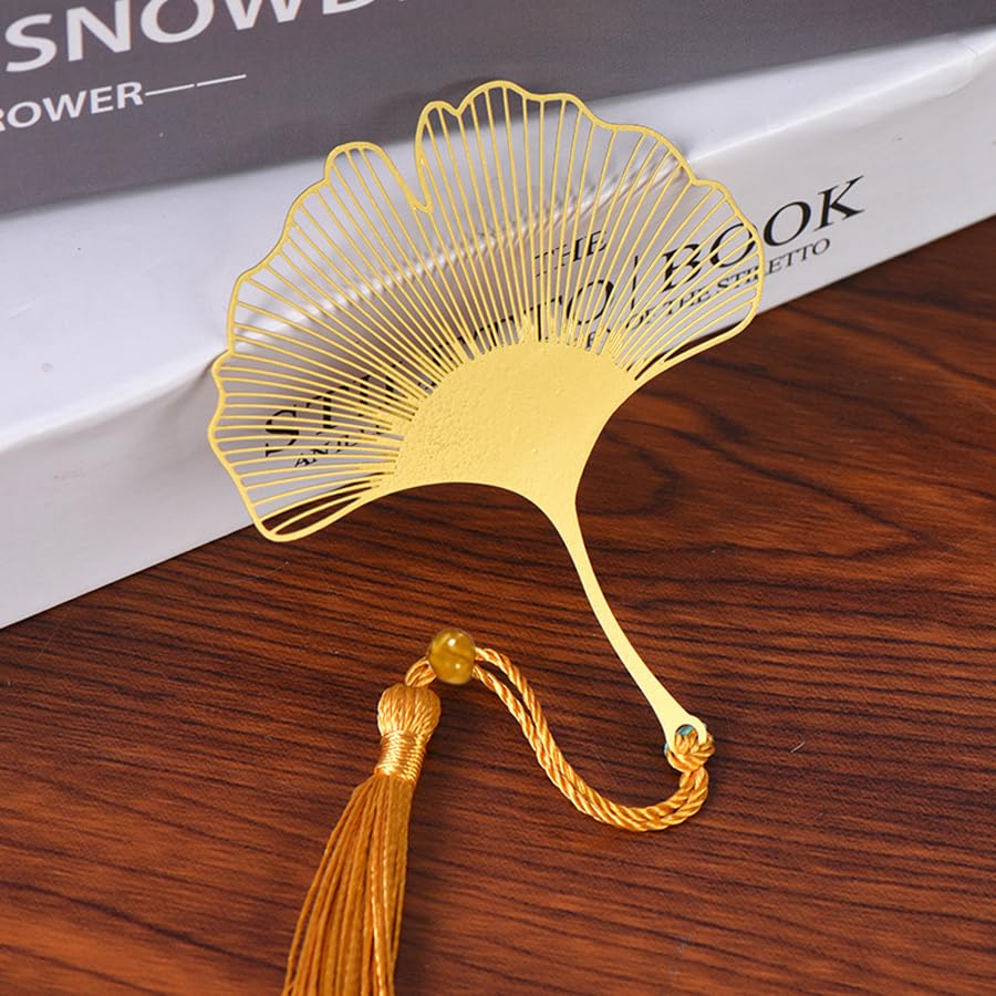 Amazon | ARFUKA しおり 金属製 イチョウのしおり 中空 本マーク