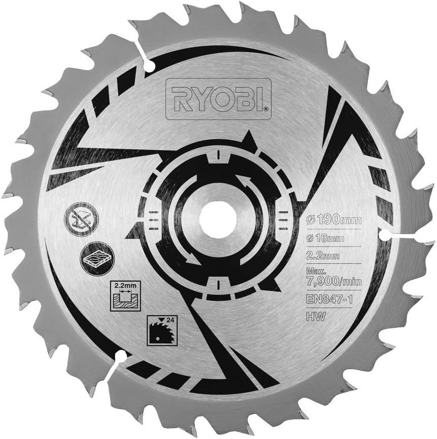 Ryobi CSB190A1 Circular Saw Blade for All 190 x 20 mm Circular Saws, 190 mm, Silver, Black, 190mm