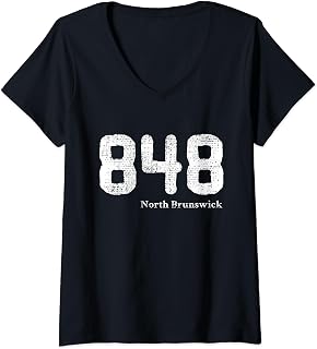 Womens Distressed 848 Area Code North Brunswick, New Jersey V-Neck T-Shirt
