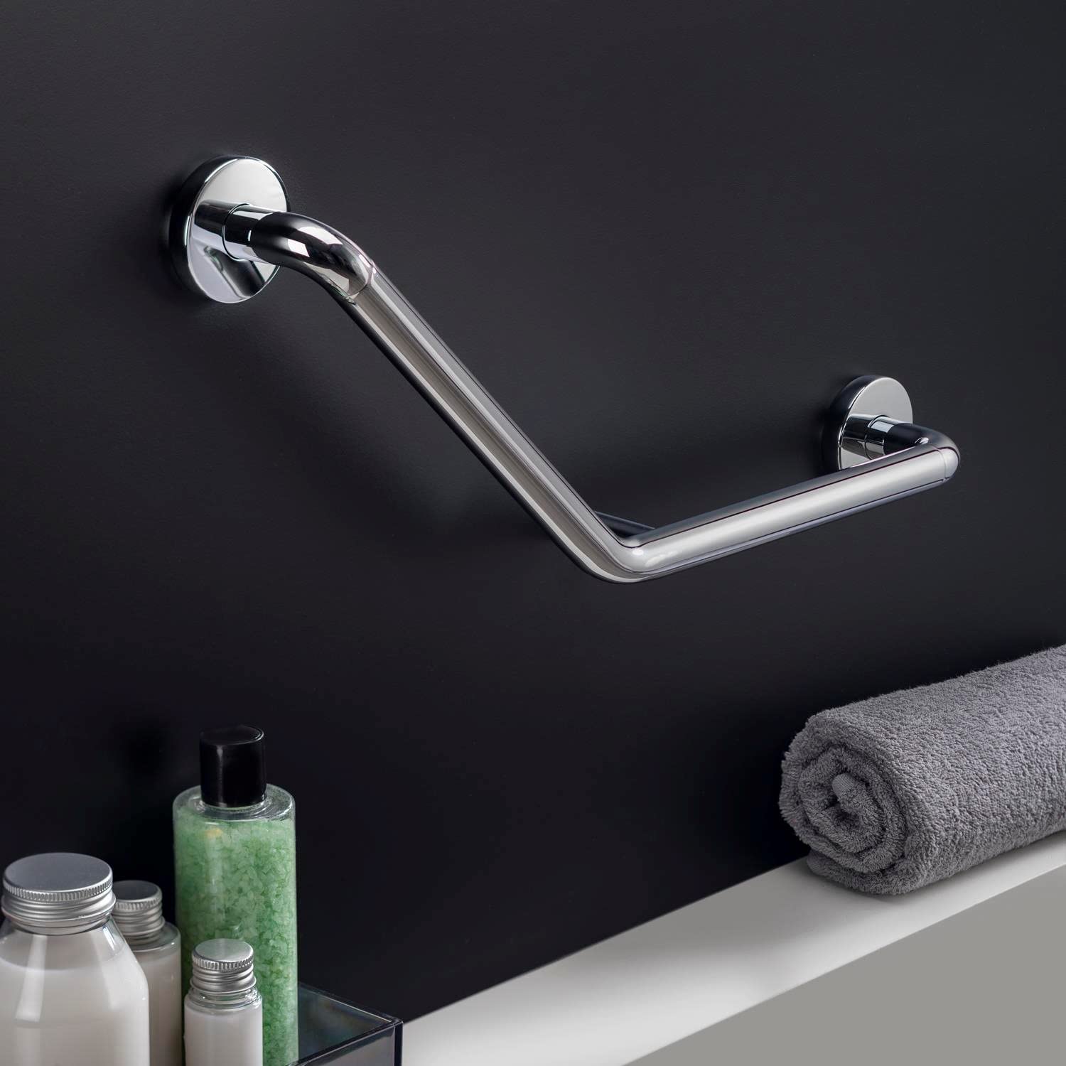 COSMIC - Asa de Seguridad para Baño Izquierda | Acabado Cromado | Fácil Instalación con Tornillos | Medidas 7 x 24 x 49 cm