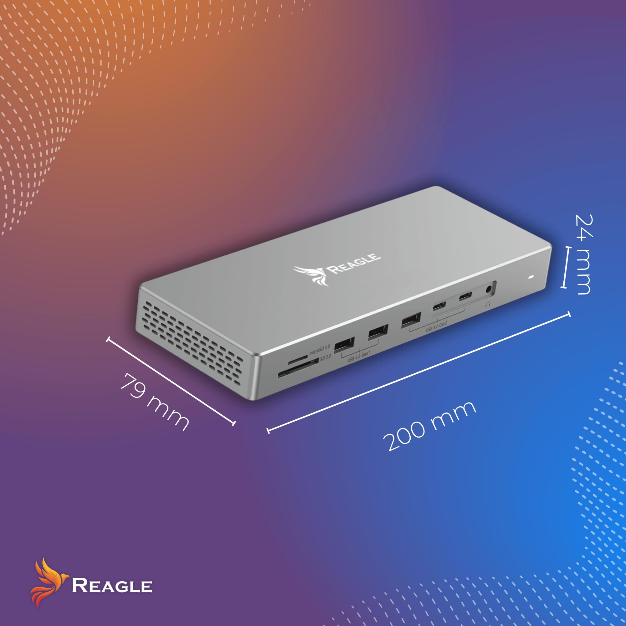 Reagle HUB USB-C 16 w 1 USB-C 2X HDMI, 1 x DP, 7X USB MST 4K60Hz stacja dokująca PD100W, LAN RJ45, Thunderbolt USB-C 3.2 10 Gb/sAudio 3,5 mm Micro SD TF 3.0