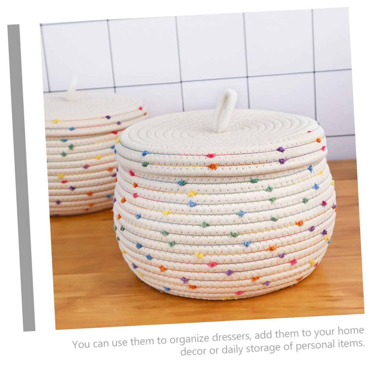 TOYANDONA Cestino Porta Uova Design Semplice e Funzionale in Corda di Cotone Intrecciata con Coperchio, Organizer da Scrivania Versatile e Delicato la Casa