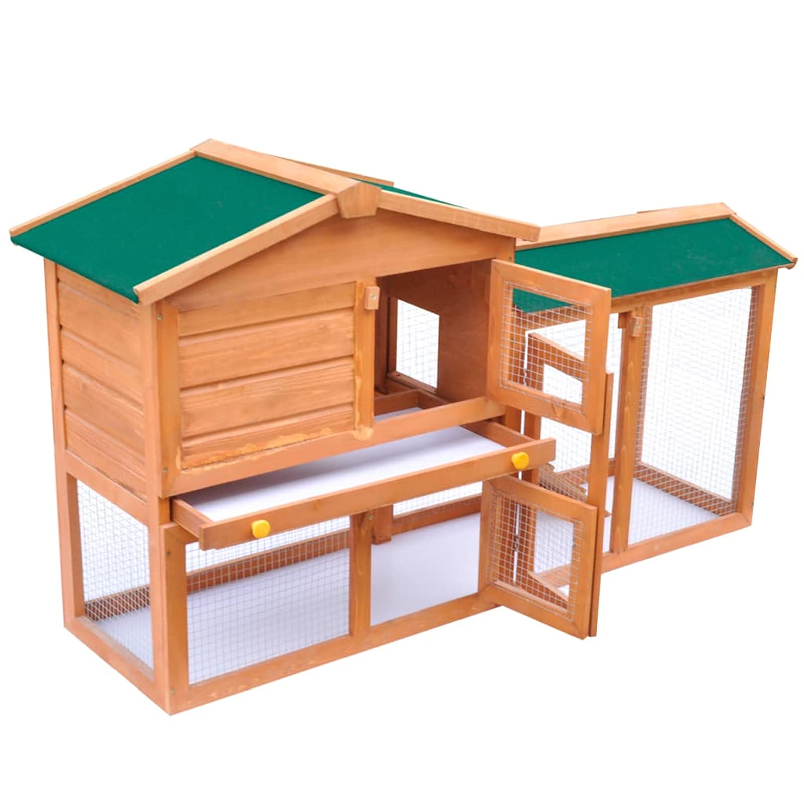 Casa de Animales Grande Jaula conejera, Jaula De Conejo, Casa Cobaya, Casita Conejo, Escondite Grande para Erizo, de Madera, Verde y Madera, 140 x 46 x 85 cm