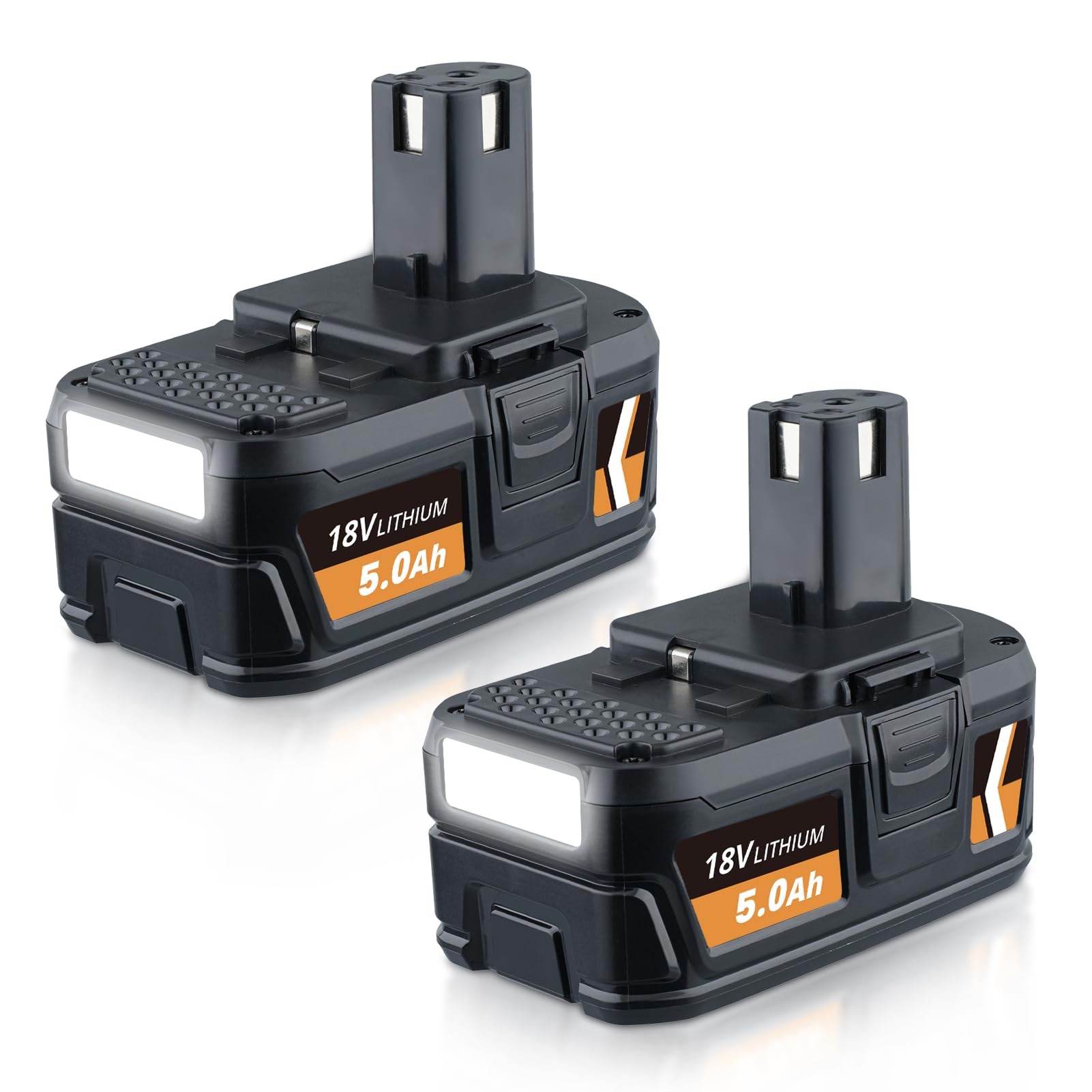 JKSOVIA 5.0Ah 18V Lithium-Ion Battery Replacement for Ryobi Battery Compatible with P108 P102 P103 P104 P105 P107 P109 P122 P190 RB18L40 RB18L50 2-Pack with LED Indicator